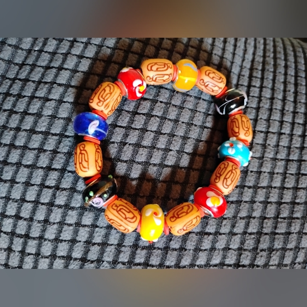Colorful Beaded Bracelet Mix Media Elastic String